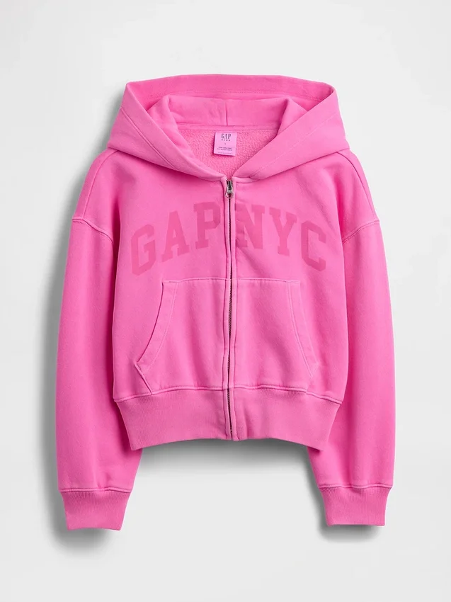 Kinder-Hoodie „Vintagesoft“ mit übergroßem Logo und Reißverschluss