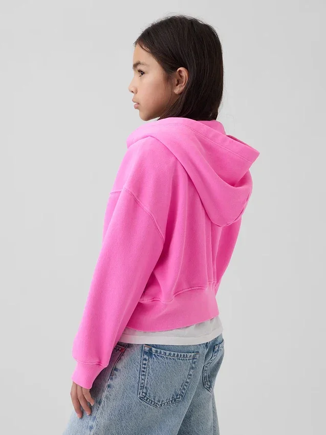 Kinder-Hoodie „Vintagesoft“ mit übergroßem Logo und Reißverschluss