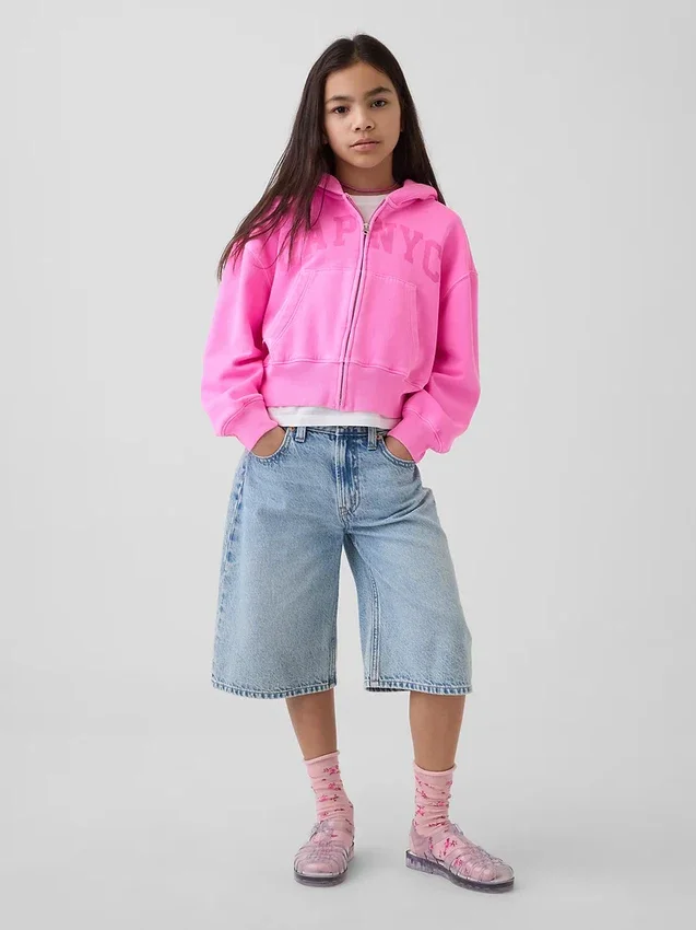 Kinder-Hoodie „Vintagesoft“ mit übergroßem Logo und Reißverschluss