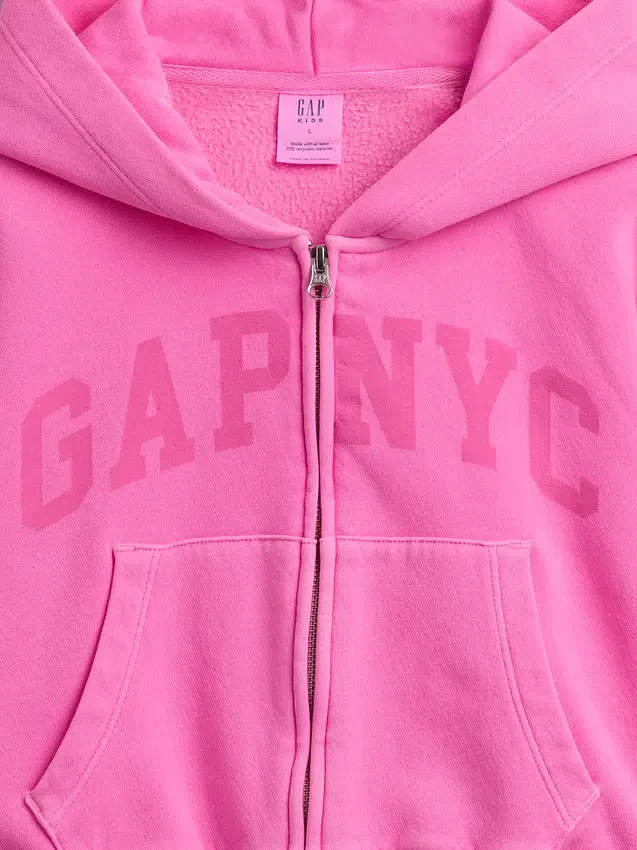 Kinder-Hoodie „Vintagesoft“ mit übergroßem Logo und Reißverschluss