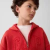 Kinder-Hoodie „Vintagesoft“ mit lockerem Schnitt und Logo-Reißverschluss