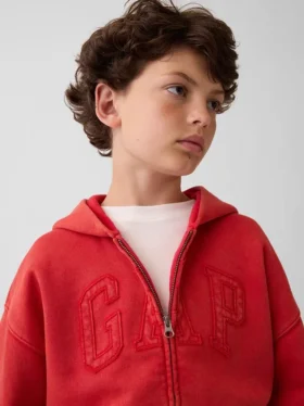 Kinder-Hoodie „Vintagesoft“ mit lockerem Schnitt und Logo-Reißverschluss