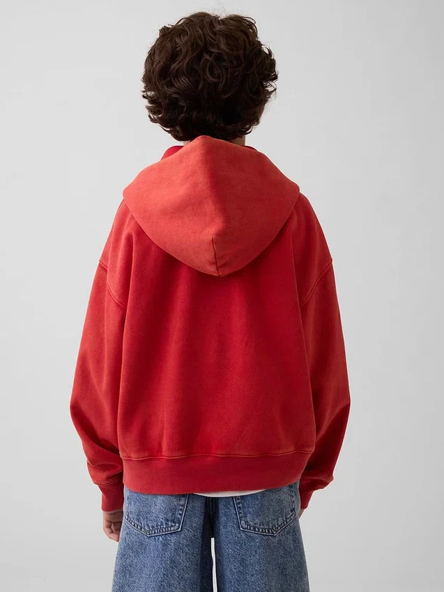 Kinder-Hoodie „Vintagesoft“ mit lockerem Schnitt und Logo-Reißverschluss