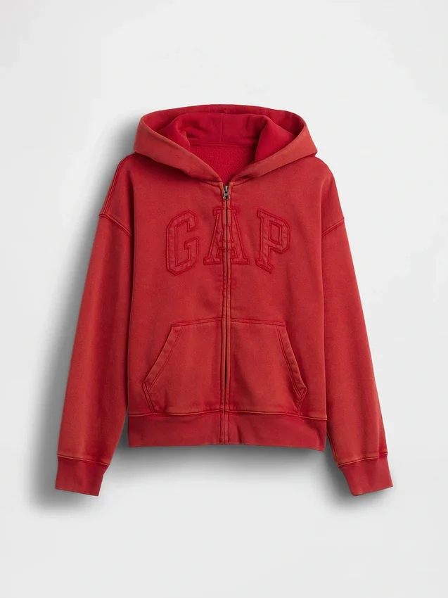 Kinder-Hoodie „Vintagesoft“ mit lockerem Schnitt und Logo-Reißverschluss
