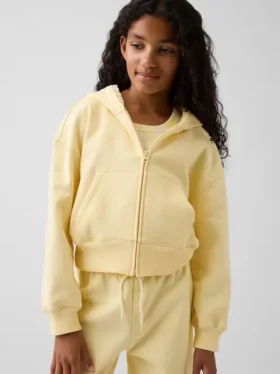 Kinder-Hoodie „Vintagesoft“ mit lockerer Passform, Spitzenbesatz und durchgehendem Reißverschluss