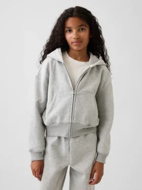 Kinder-Hoodie „Vintagesoft“ mit lockerer Passform, Spitzenbesatz und durchgehendem Reißverschluss