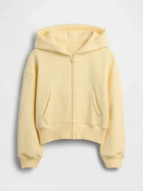 Kinder-Hoodie „Vintagesoft“ mit lockerer Passform, Spitzenbesatz und durchgehendem Reißverschluss