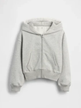 Kinder-Hoodie „Vintagesoft“ mit lockerer Passform, Spitzenbesatz und durchgehendem Reißverschluss