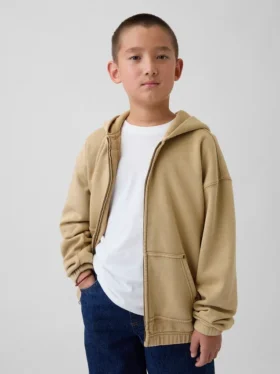 Kinder-Hoodie „Vintagesoft“ mit Reißverschluss und lockerer Passform