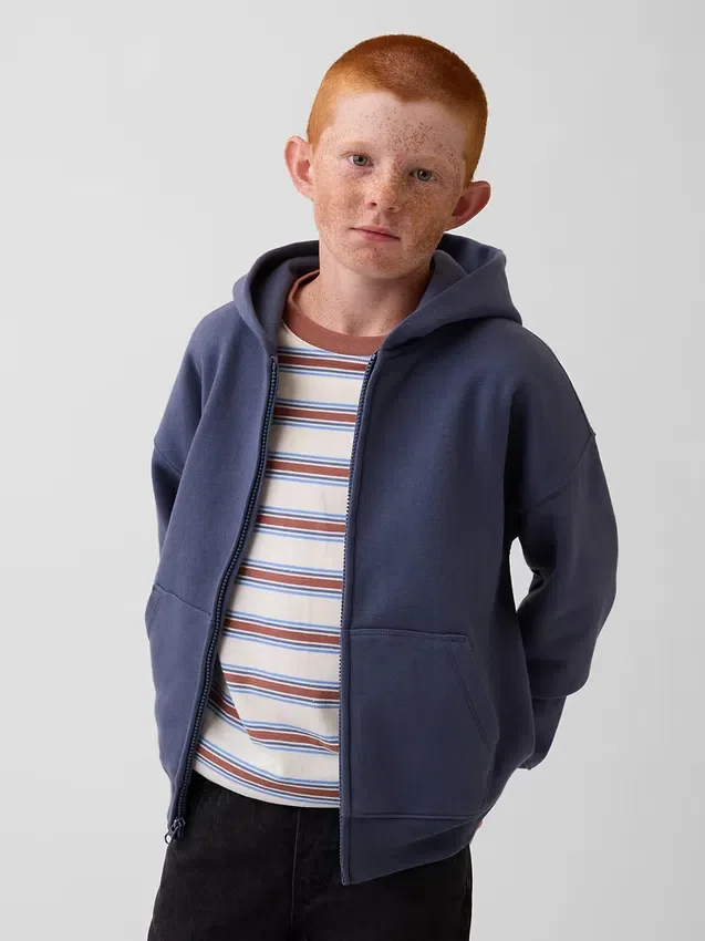Kinder-Hoodie „Vintagesoft“ mit Reißverschluss und lockerer Passform