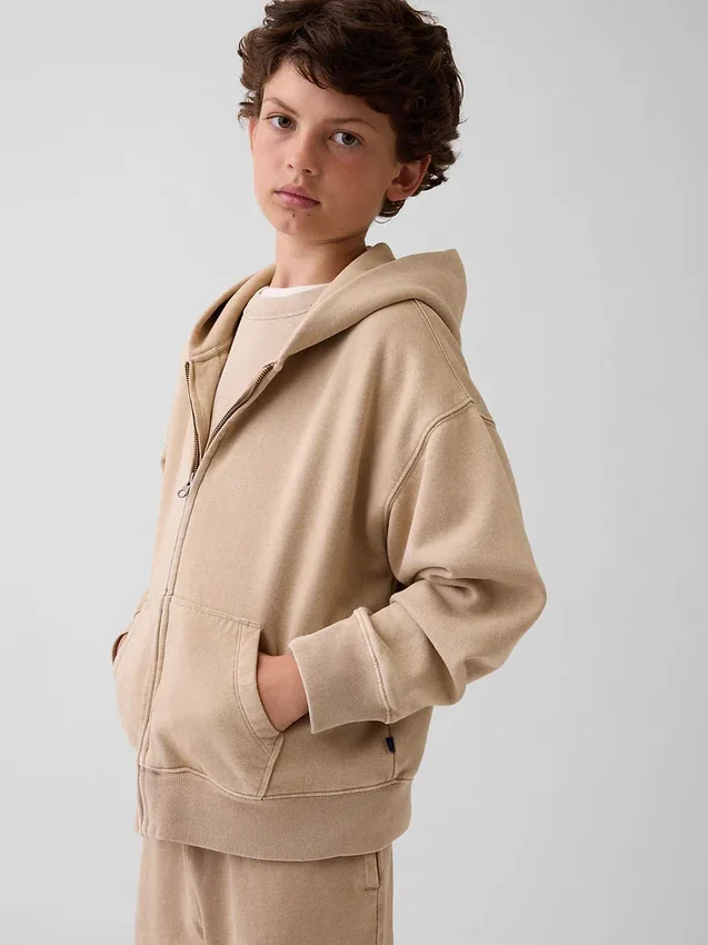 Kinder-Hoodie „Vintagesoft“ mit Reißverschluss und lockerer Passform