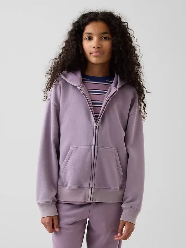 Kinder-Hoodie „Vintagesoft“ mit Reißverschluss und lockerer Passform