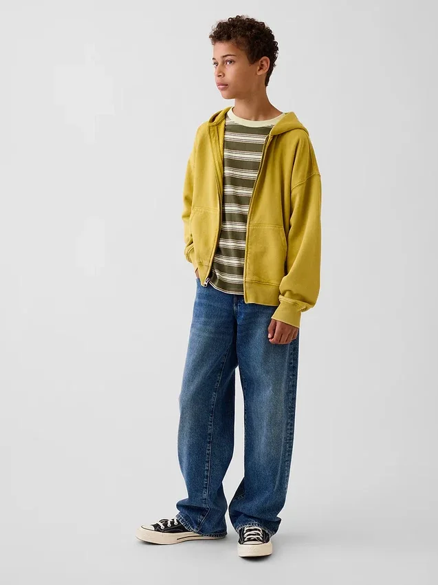 Kinder-Hoodie „Vintagesoft“ mit Reißverschluss und lockerer Passform