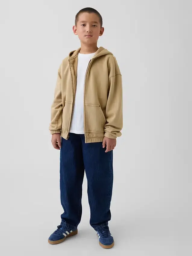 Kinder-Hoodie „Vintagesoft“ mit Reißverschluss und lockerer Passform