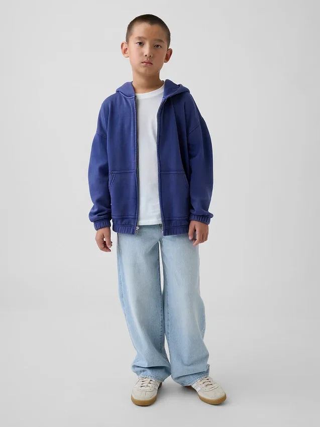 Kinder-Hoodie „Vintagesoft“ mit Reißverschluss und lockerer Passform