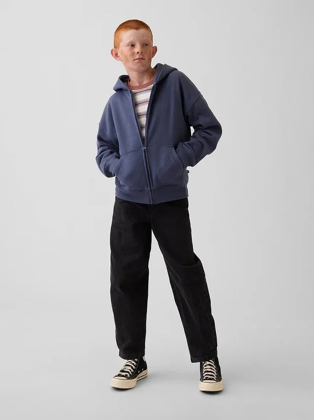 Kinder-Hoodie „Vintagesoft“ mit Reißverschluss und lockerer Passform