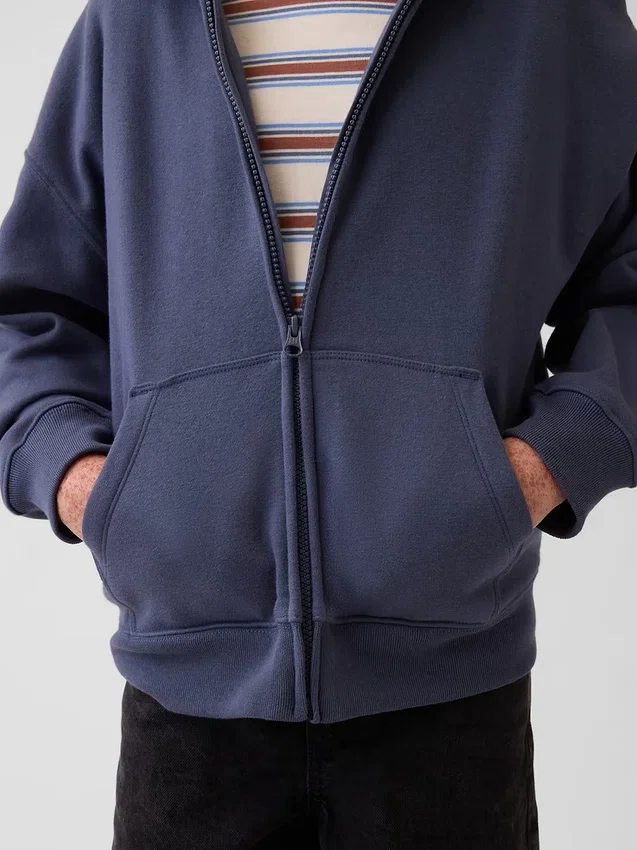 Kinder-Hoodie „Vintagesoft“ mit Reißverschluss und lockerer Passform