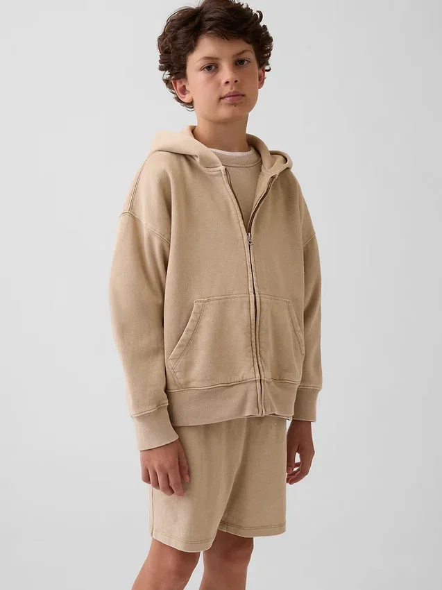 Kinder-Hoodie „Vintagesoft“ mit Reißverschluss und lockerer Passform