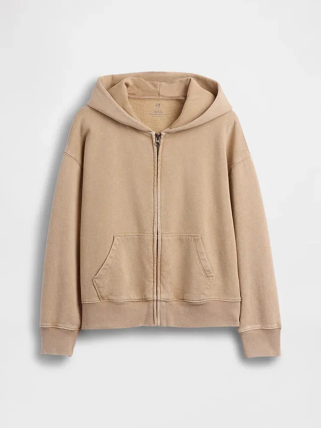 Kinder-Hoodie „Vintagesoft“ mit Reißverschluss und lockerer Passform