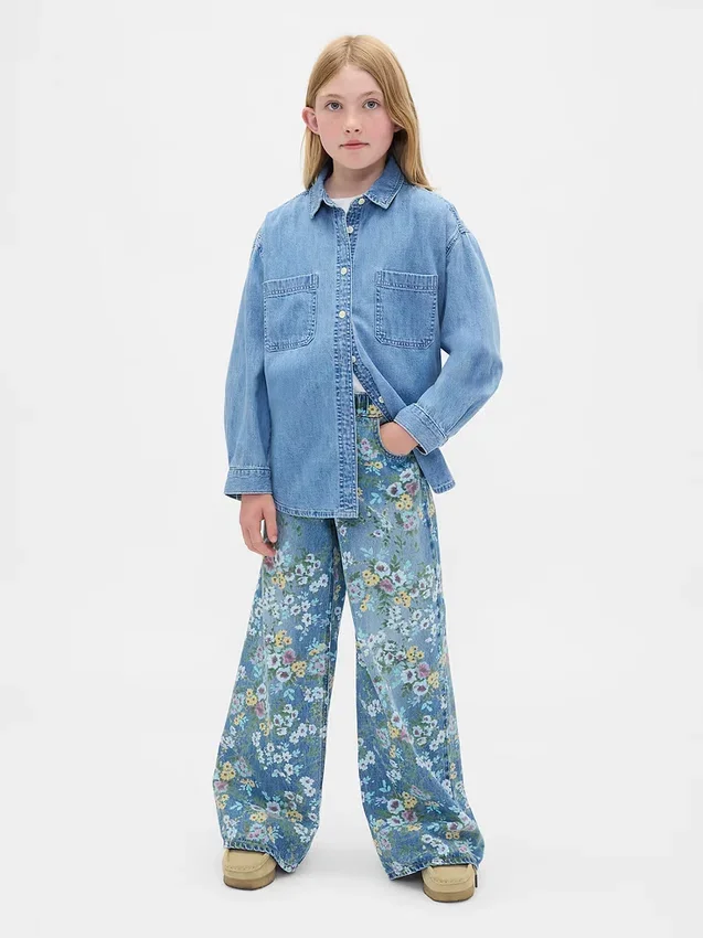 Kinder-Jeans im Baggy-Schnitt mit Blumenmuster
