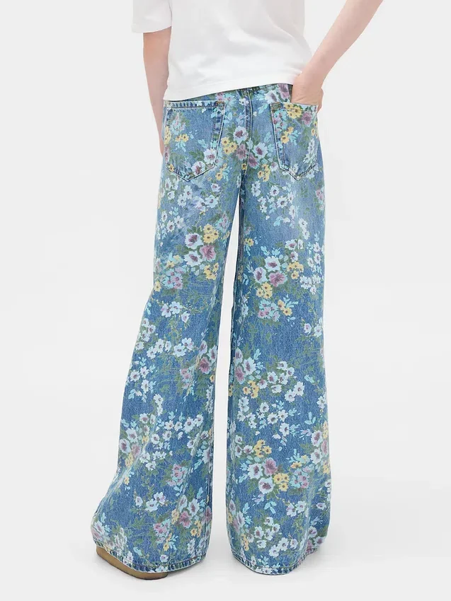 Kinder-Jeans im Baggy-Schnitt mit Blumenmuster