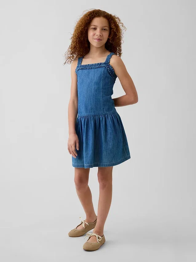 Kinder-Jeans-Kleid mit tief sitzender Taille