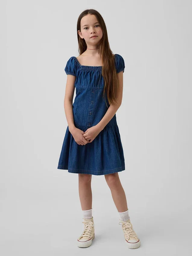 Kinder-Jeans-Kleid mit tief sitzender Taille