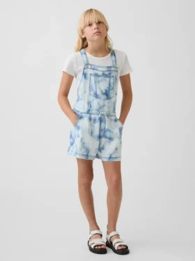 Kinder-Jeans-Latzhose im Tie-Dye-Look, lockere Passform