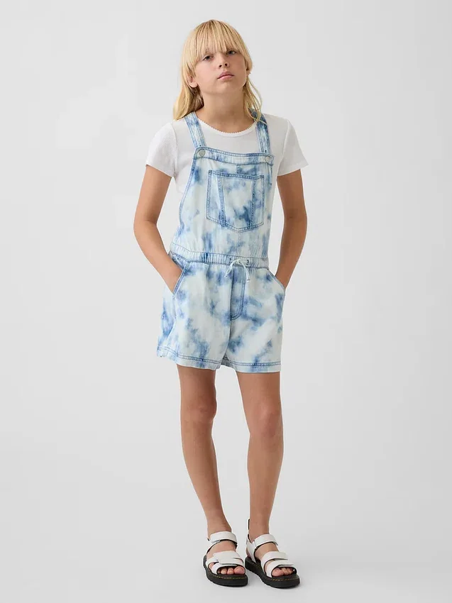 Kinder-Jeans-Latzhose im Tie-Dye-Look, lockere Passform