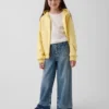 Kinder-Jeans mit hoher Leibhöhe, weitem Bein und Knöchellänge