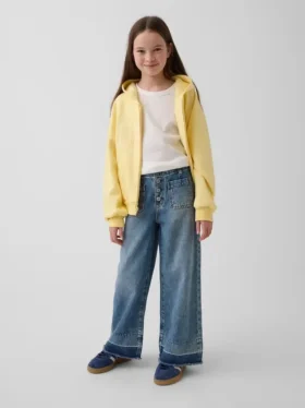 Kinder-Jeans mit hoher Leibhöhe, weitem Bein und Knöchellänge