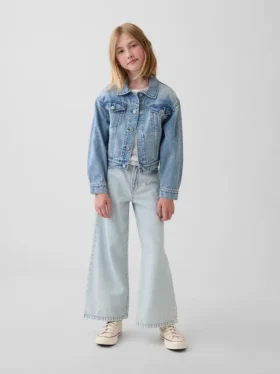 Kinder-Jeans mit hoher Leibhöhe, weitem Bein und Knöchellänge