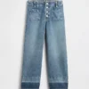 Kinder-Jeans mit hoher Leibhöhe, weitem Bein und Knöchellänge