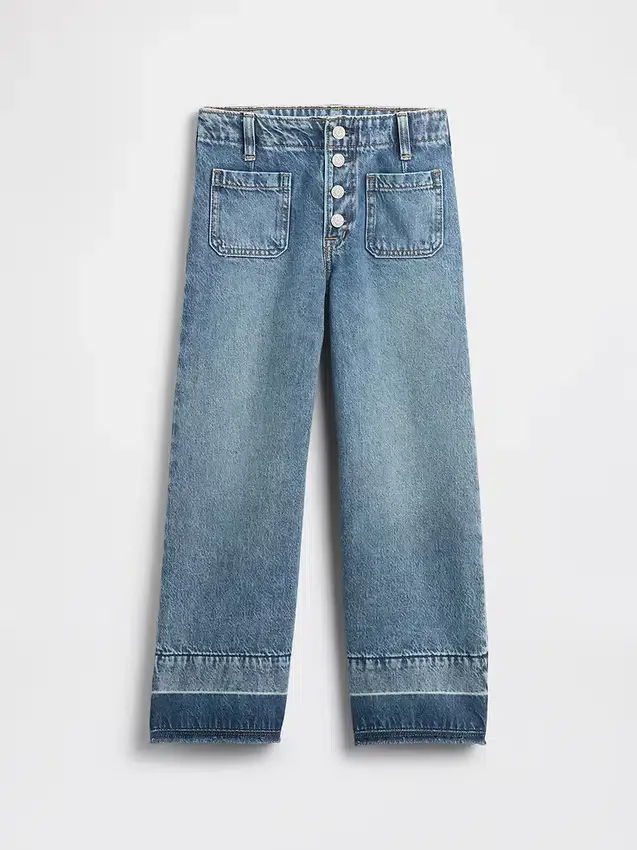 Kinder-Jeans mit hoher Leibhöhe, weitem Bein und Knöchellänge