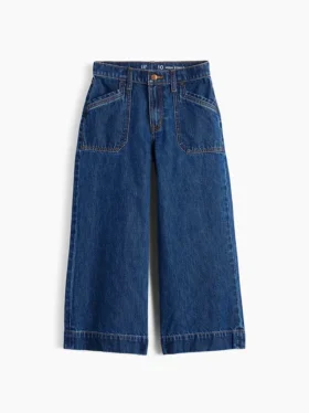 Kinder-Jeans mit hoher Leibhöhe, weitem Bein und Knöchellänge