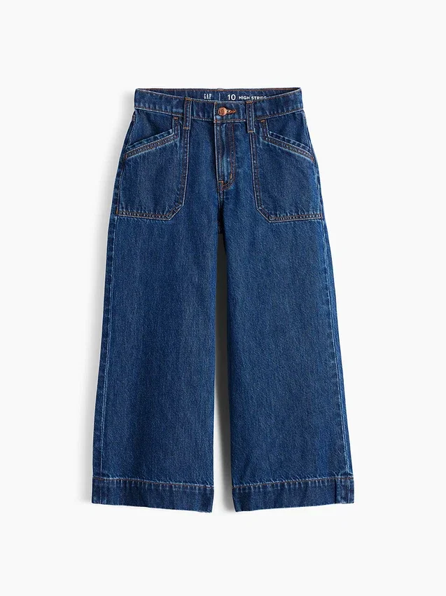 Kinder-Jeans mit hoher Leibhöhe, weitem Bein und Knöchellänge