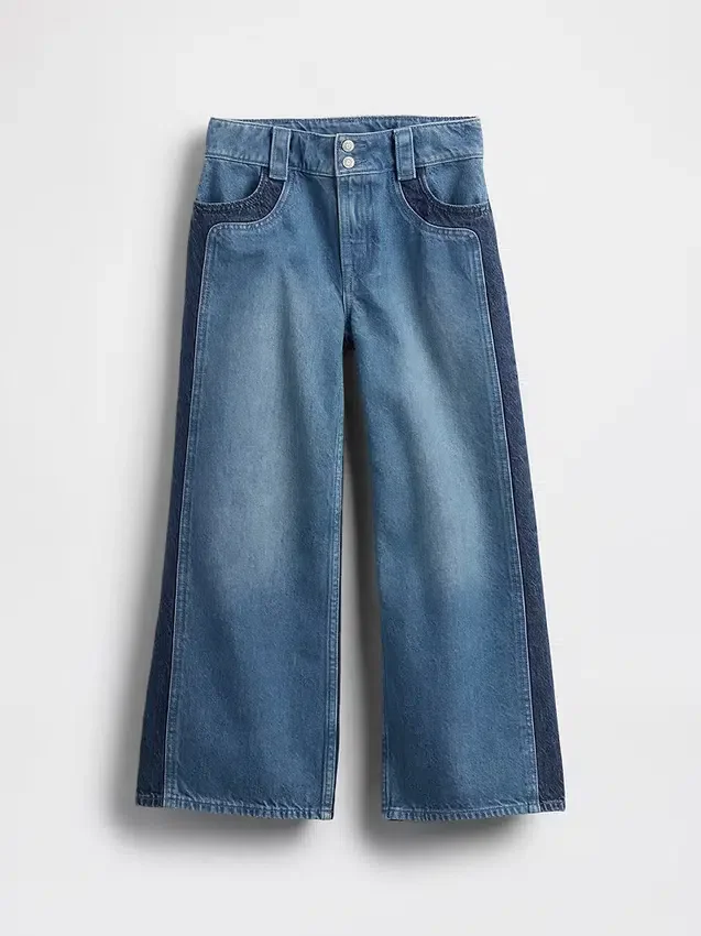 Kinder-Jeans mit hoher Leibhöhe, weitem Bein und Knöchellänge