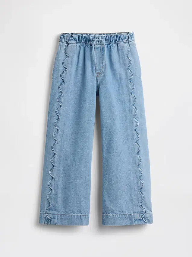 Kinder-Jeans mit hoher Leibhöhe, weitem Bein und Knöchellänge
