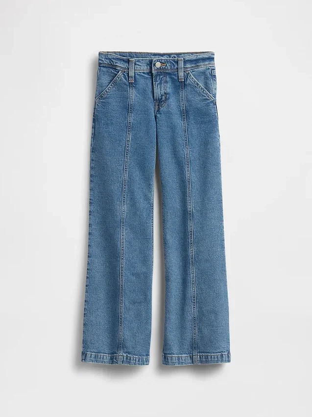Kinder-Jeans mit niedriger Leibhöhe, Nähten und lockerem Flare-Schnitt
