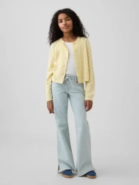 Kinder-Jeans mit niedriger Leibhöhe, Schnürverschluss und lockerem Flare-Schnitt