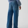 Kinder-Jeans mit niedriger Leibhöhe, weitem Bein und Blumenstickerei