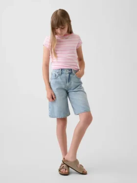 Kinder-Jeans-Shorts mit mittlerer Leibhöhe und verlängertem Schnitt