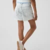 Kinder-Jeans-Shorts mit niedriger Leibhöhe, „Stride“-Stickerei und Zitronenmuster