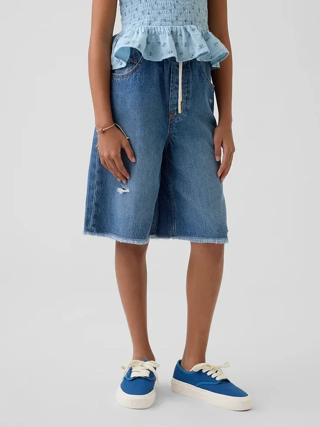 Kinder-Jeans-Shorts mit niedriger Leibhöhe, ultrweichem Material und langem Schnitt