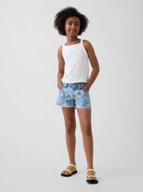 Kinder-Jeans-Shorts mit niedriger Leibhöhe und Blumenmuster
