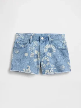 Kinder-Jeans-Shorts mit niedriger Leibhöhe und Blumenmuster