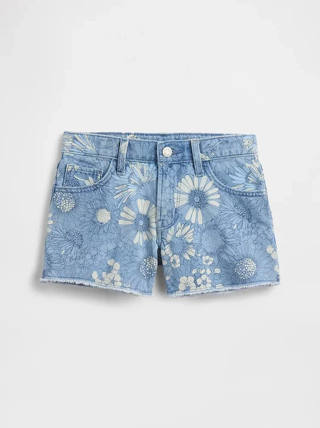Kinder-Jeans-Shorts mit niedriger Leibhöhe und Blumenmuster