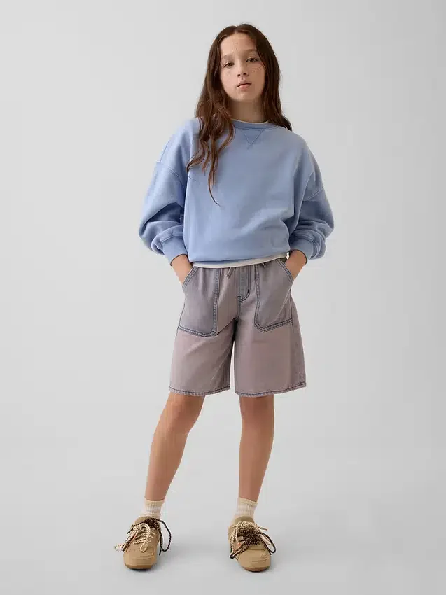 Kinder-Jeans-Shorts mit niedriger Leibhöhe und langem Schnitt