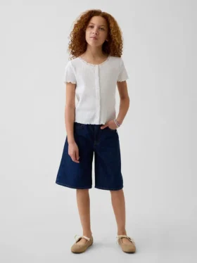 Kinder-Jeans-Shorts mit niedriger Leibhöhe und verlängertem Schnitt