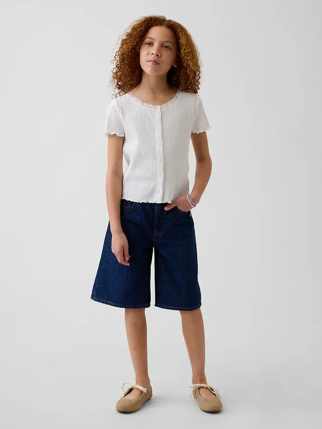 Kinder-Jeans-Shorts mit niedriger Leibhöhe und verlängertem Schnitt